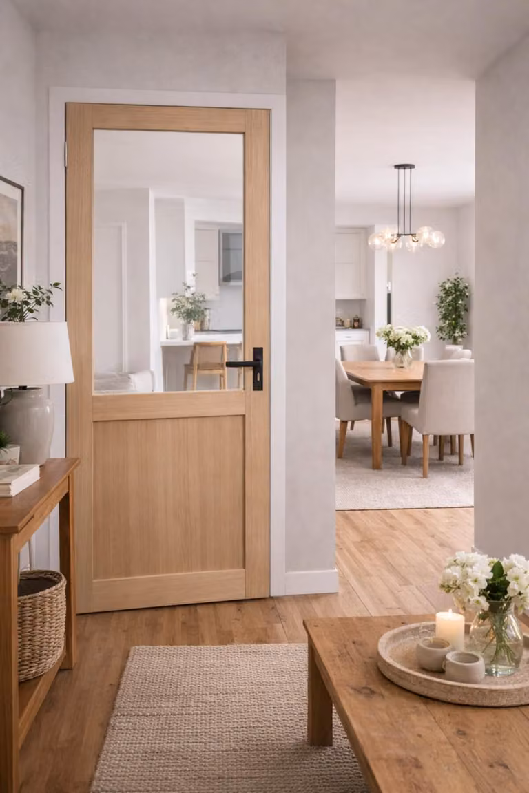 Bloc porte da laboratorio rivestito in rovere H204 x L83 cm, lato pannello P. destro, maniglia GD MENUISERIES