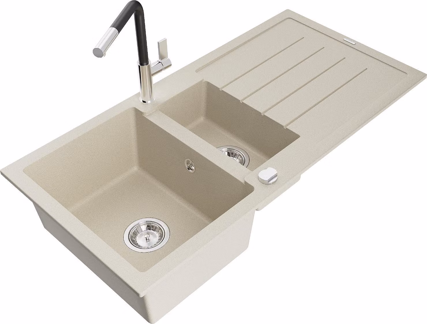 Mexen Andres lavello in granito a 1,5 vasca con sgocciolatoio e rubinetto da cucina Flora, beige - 6515-69-670401-07