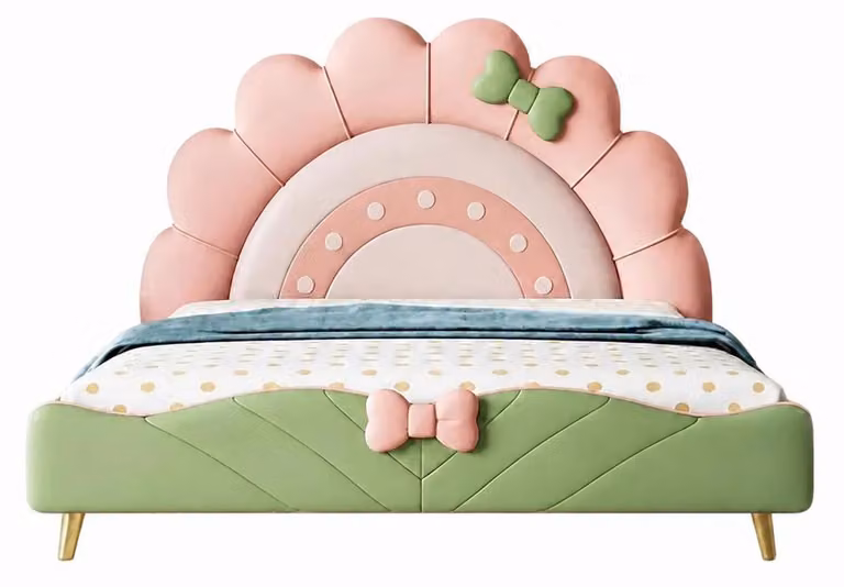 Letto per bambini colorato in pelle, a forma di carrozza da principessa, per bambine. Arredamento per bambini