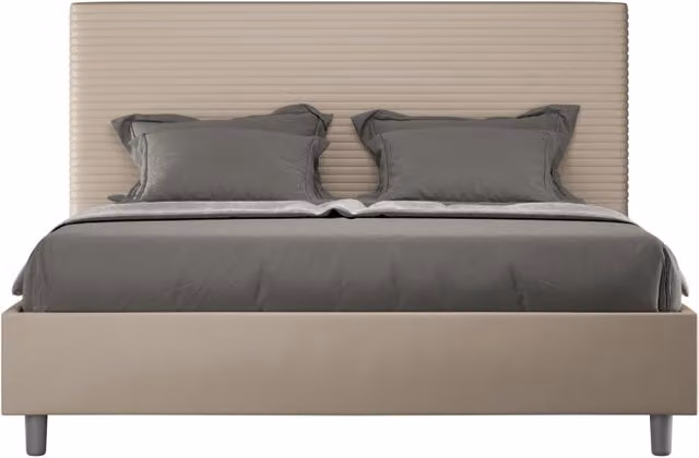 Letto imbottito Matrimoniale 160x200 cm Focus - Similpelle,Senza rete,Tortora