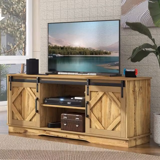 Mobile TV per televisori fino a 65 pollici con 2 ante scorrevoli e ripiani regolabili marrone 150 × 40 × 60 cm