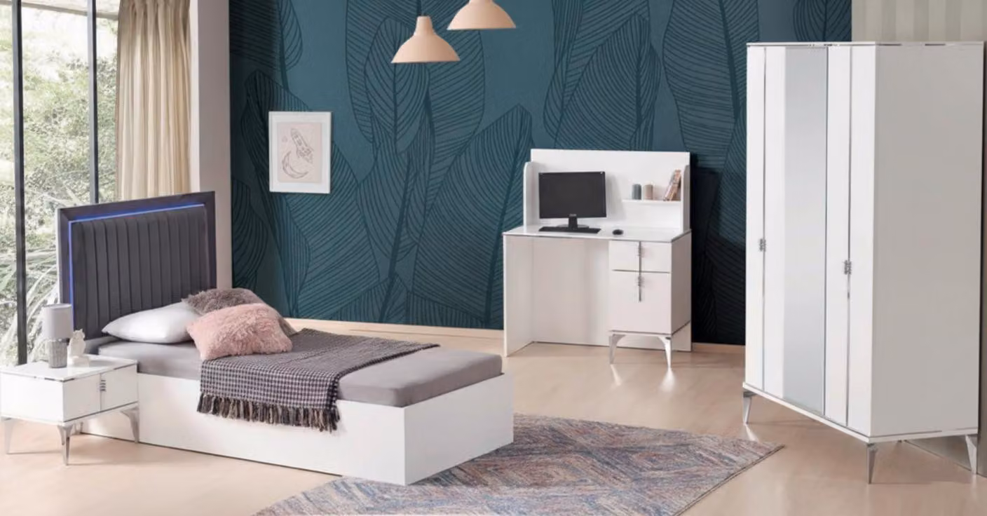 Set per camera da ragazzo, 4 pezzi – elegante letto, armadio e scrivania in un unico set