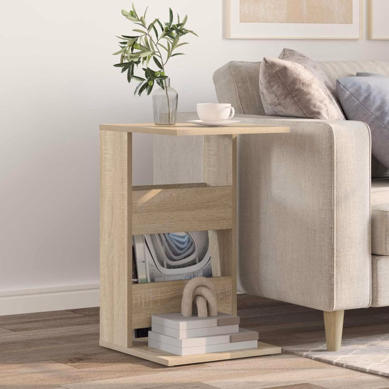 vidaXL Tavolo laterale moderno in rovere color beige e marrone L/P/H: 40 x 35 x 60,5 cm