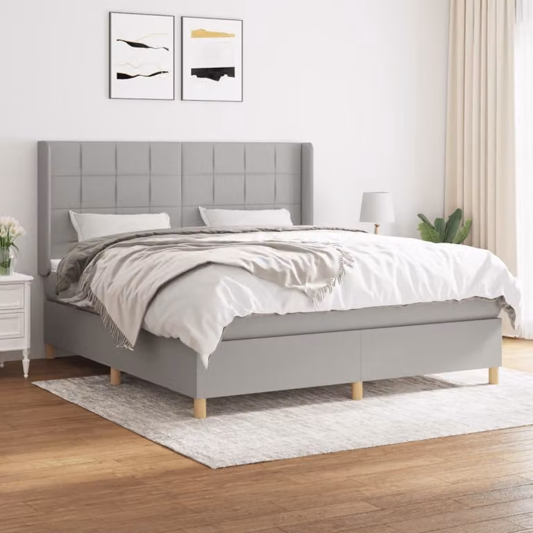 The Living Store Letto a molle con materasso grigio chiaro 160x200 cm in tessuto