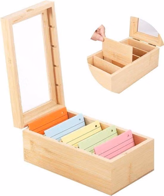 Porta biglietti da visita in legno con 5 scomparti removibili, contenitore per ricette con divisori, ideale per l'ufficio, la scuola e l'uso domestico