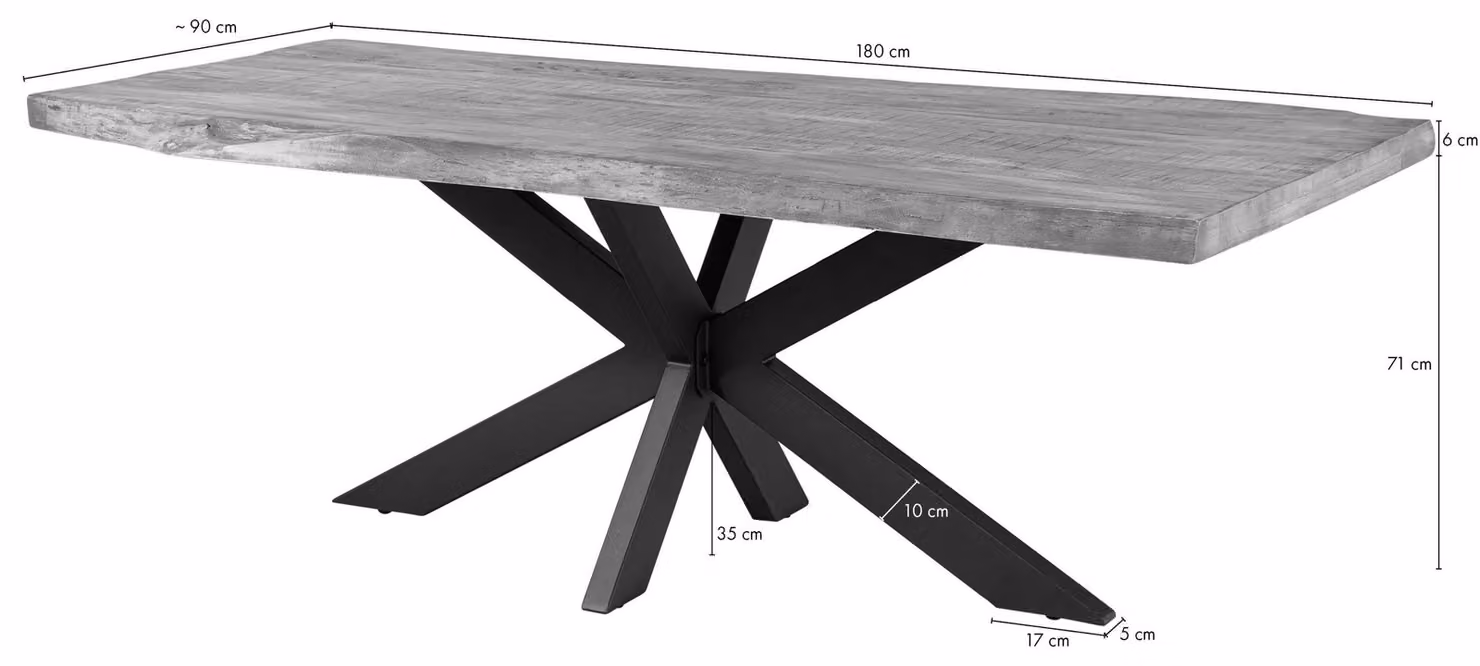 MASSIVMOEBEL24 | FREEFORM 5 Tavolo da pranzo in legno di mango - verniciato beige / gambe incrociate antracite matt 180x90