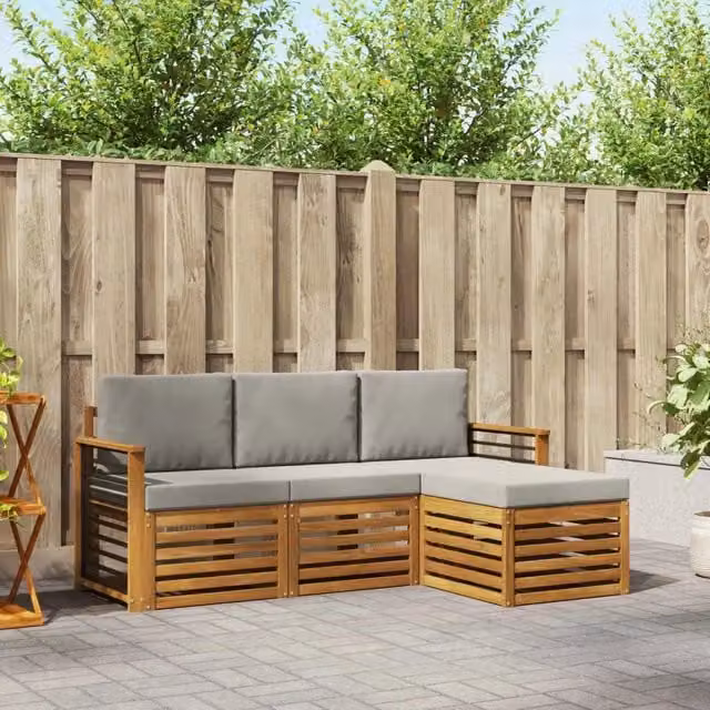 Set di divani da esterno 4 pz Grigio Naturale e Chiaro 3374621