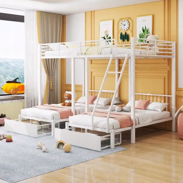 Letto a tre piani - Xylo - 140x200 - Bianco - Senza materasso