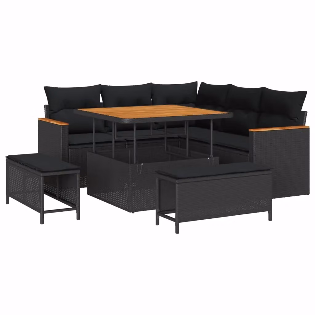 Set Divano da Giardino vidaXL 8 Pezzi in Polyrattan Nero con Cuscini e Tavolino – 2