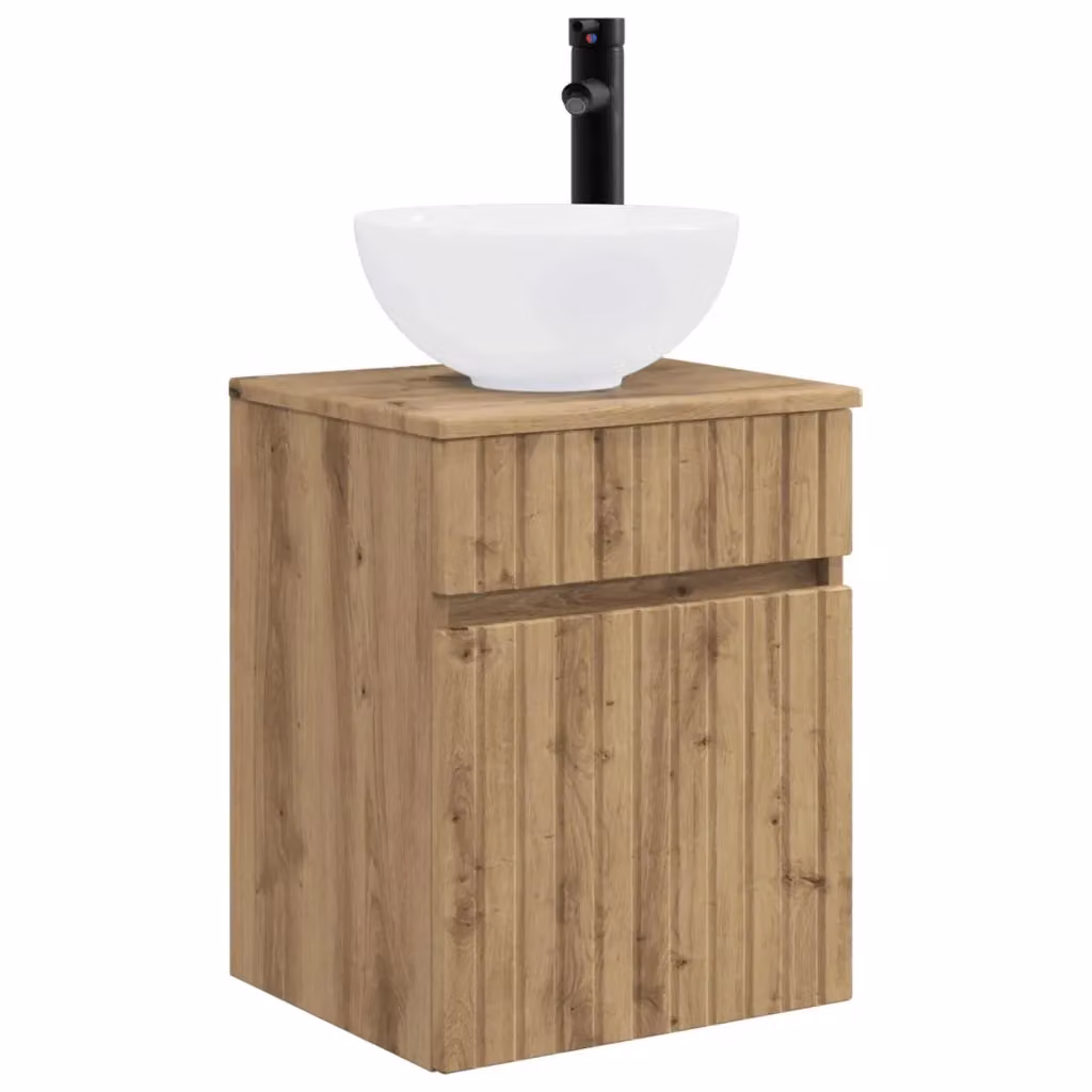Mobile lavabo sospeso vidaXL in legno rovere marrone con ante a battente L: 39 cm, P: 35 cm, H: 63 cm – 2