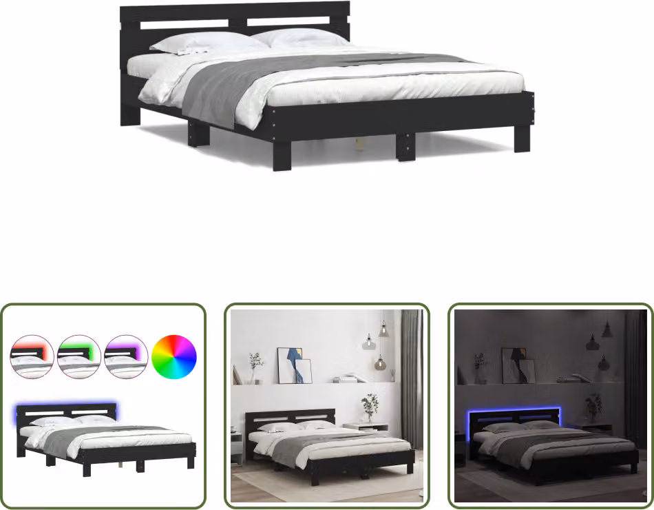 The Living Store Giroletto con testiera illuminazione LED nero 150x200 cm