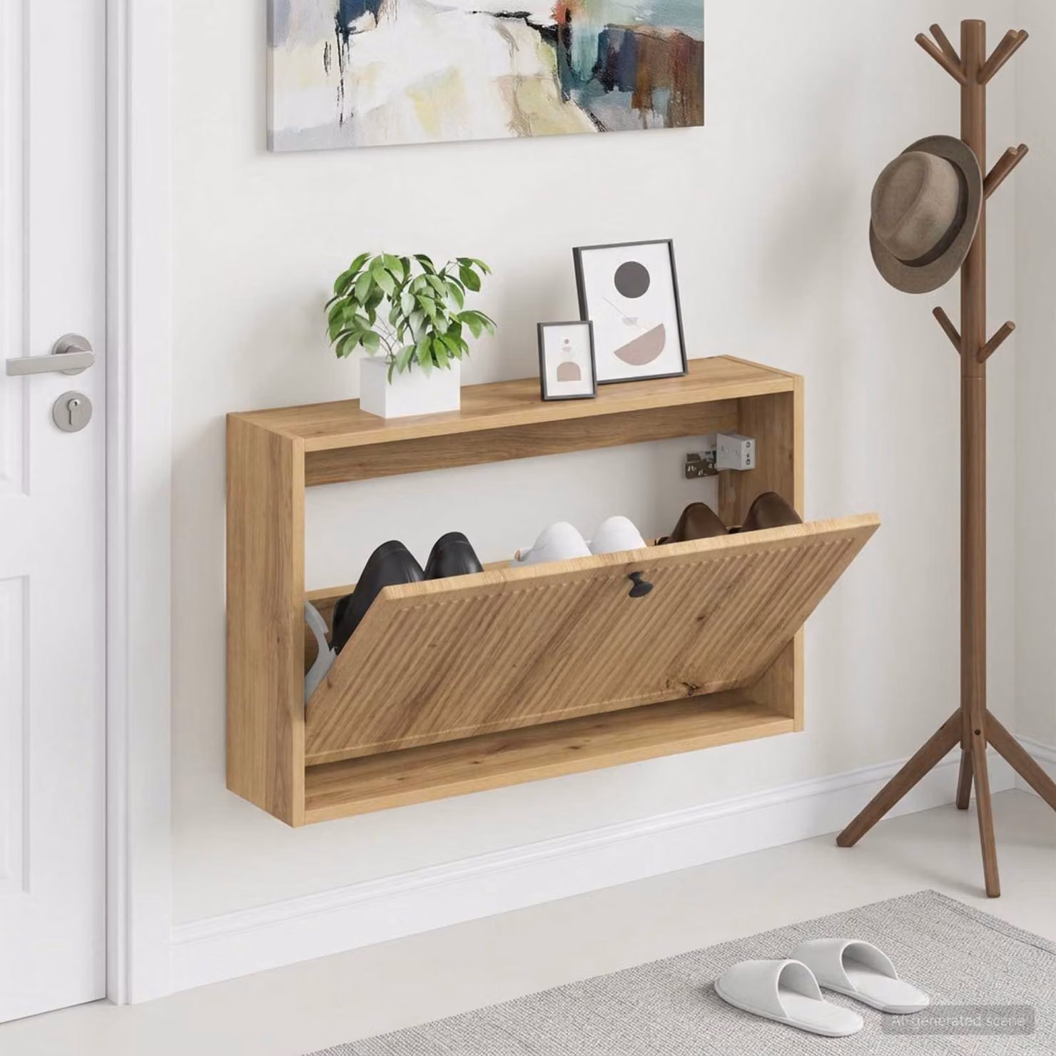 Mobiletto per scarpe da muro moderno vidaXL con scomparti basculanti in legno e metallo, L: 71 cm, P: 17 cm, H: 43 cm