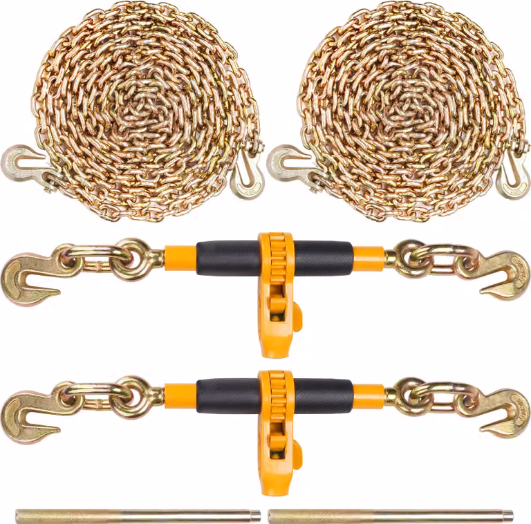SucceBuy Tendicatena a cricchetto in 2 pezzi, tendicatena per carichi pesanti da 3/8-1/2" con catene G80, limite di carico di lavoro sicuro di 12.000 libbre, impugnatura antiscivolo salva-lavoro per autocarri e rimorchi a pianale