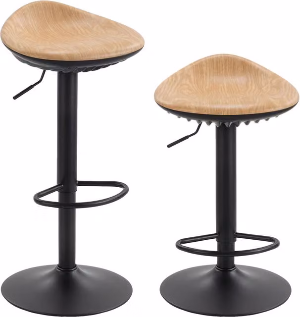 Set di 2 sgabelli da bar Xylo regolabili in acciaio e rovere color marrone con seduta in ecopelle e rotazione a 360 gradi