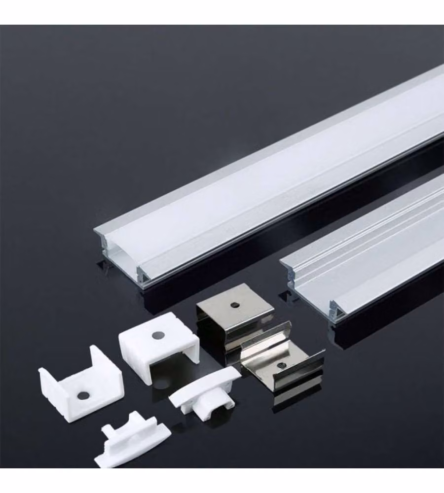 Profilo in Alluminio Colore Bianco per Strip LED a Incasso (Max l: 12,4mm)  2000 x 24,7 x 7mm