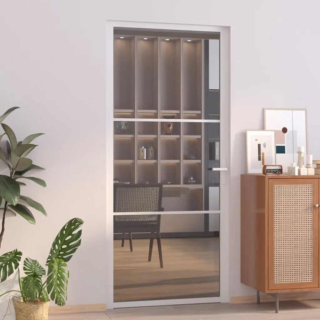 Porta interna moderna vidaXL in alluminio e vetro trasparente, Bianca, L: 93 cm, H: 201,5 cm