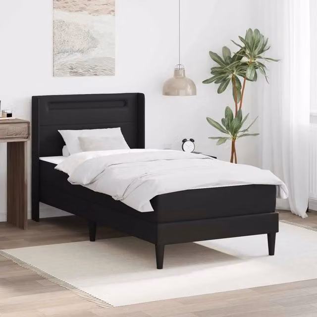 Struttura letto con materasso-Giroletto Nero 90 x 190 cm Pelle Sintetica