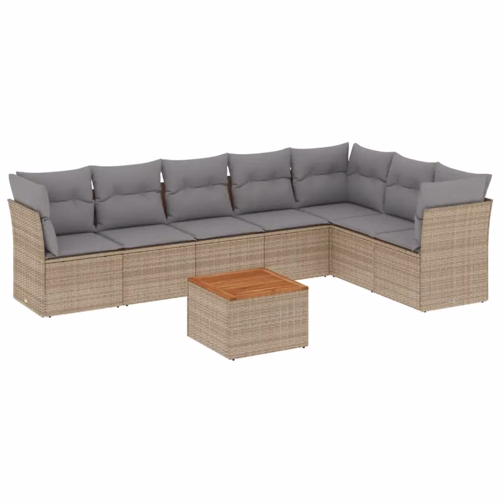 vidaXL Set Divano da Giardino a L 8 pz in Polyrattan con Cuscini Beige e Tavolino da Esterno – 2