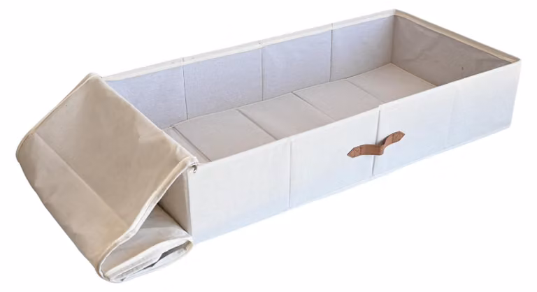 Hausleben - Contenitore di grandi dimensioni da riporre sotto il letto - Realizzato in misto lino e cotone - Borsa pieghevole per riporre vestiti, coperte e biancheria da letto - Con maniglie, rinforzata con cartone - 90x45x18 cm