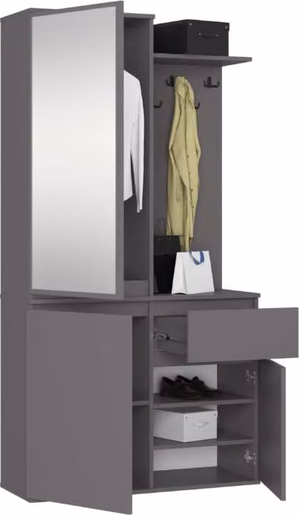 BDW, Set di armadi da corridoio ENTRO con armadio a specchio, 95x183x35cm, grigio