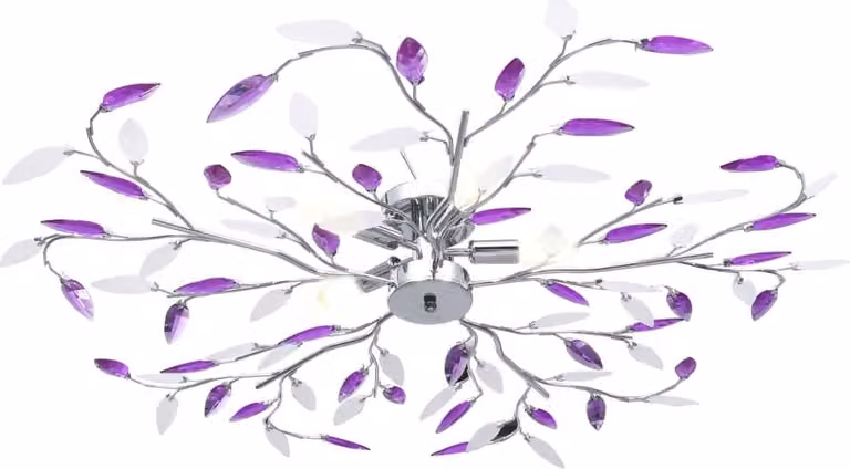 vidaXL Plafoniera con foglie in vetro acrilico per 5 lampade E14 Viola