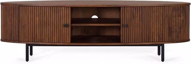 Mobile TV Giner y Colomer in legno di acacia e metallo, stile industriale, colore marrone, L: 170 cm, P: 50 cm, H: 48 cm