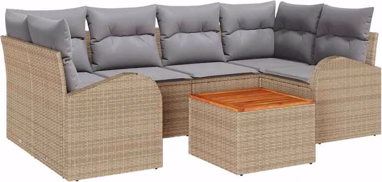 Set Divano da Giardino 7 pcs Beige e Grigio Chiaro polyrattan