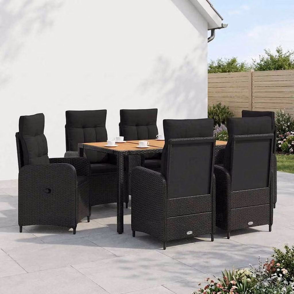 Set da pranzo per esterni vidaXL da 7 pezzi in legno di acacia e acciaio nero