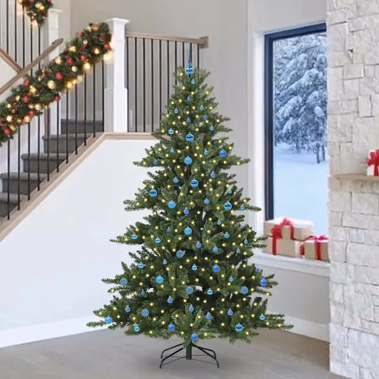 Albero di Natale artificiale moderno vidaXL con LED warm white e rami pieghevoli in PVC e metallo, colore verde, Altezza: 240 cm