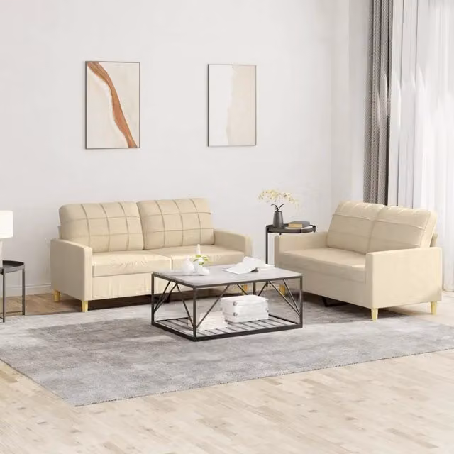 Set di 2 divani moderni vidaXL in tessuto beige con cuscini per soggiorno