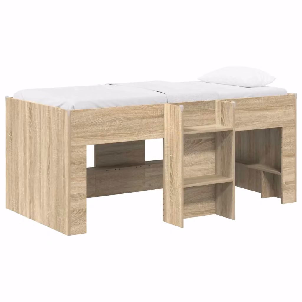 Letto singolo alto per bambini vidaXL in legno color rovere con scomparti laterali L: 160 cm, P: 80 cm, H: 120 cm – 2