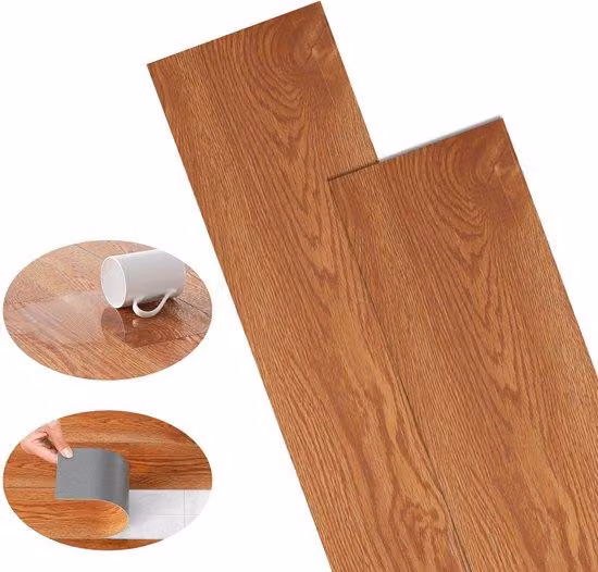Set di laminati in PVC autoadesivi (63 pezzi, 9 m²), impermeabili e resistenti alle crepe, per cucina, soggiorno e balcone, marrone caldo