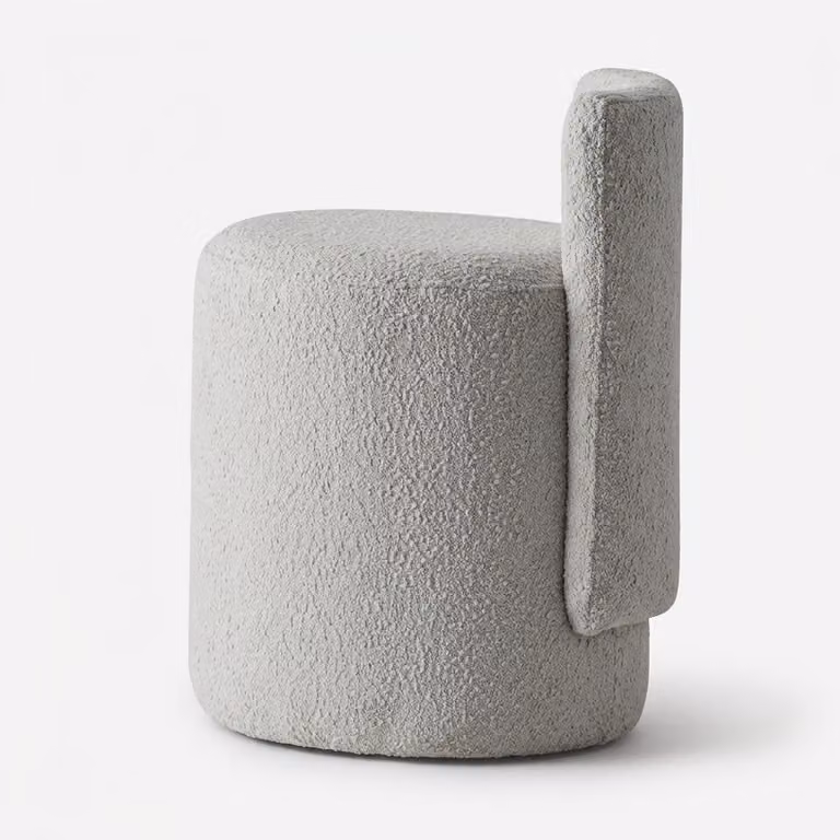 Pouf moderno grigio, imbottito, rotondo, ideale come seduta