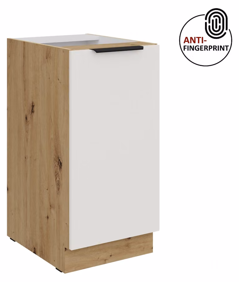 Mobile base da cucina da 40 cm, cucina ARIA bianco ultra opaco + rovere Artisan opaco, frontali di alta qualità con rivestimento anti-impronta, blocco cucina