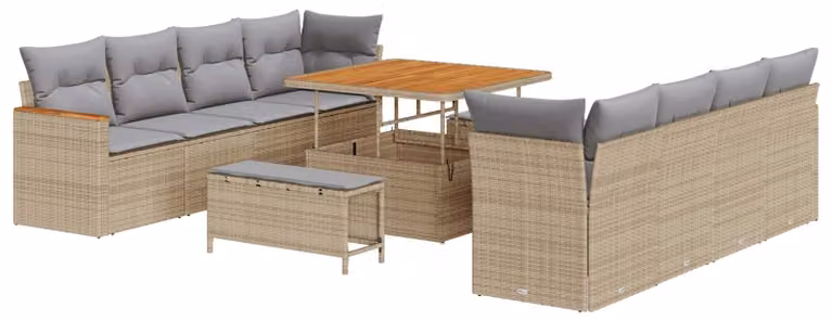 Set Divano da Giardino 11 pcs Beige polyrattan