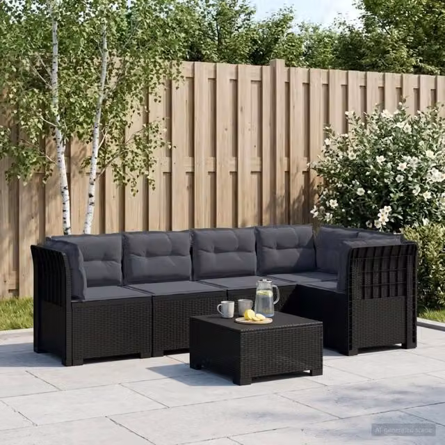 Divano da Giardino 5 Posti con Cuscini Stile Rattan PP 3444053