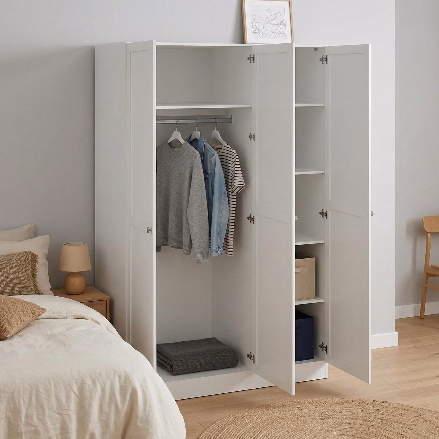 Dmora Guardaroba 3 Ante Gener 61.69x147 cm Bianco, Appendiabiti 3 Ante