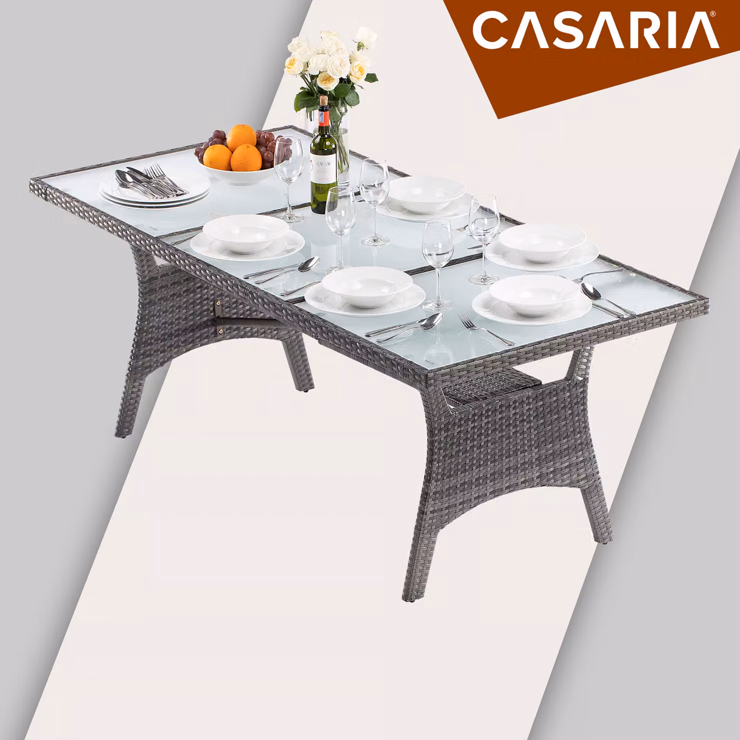Tavolo da giardino estensibile CASARIA in polyrattan grigio con piano in vetro L: 190 cm, P: 90 cm, H: 74 cm – 2