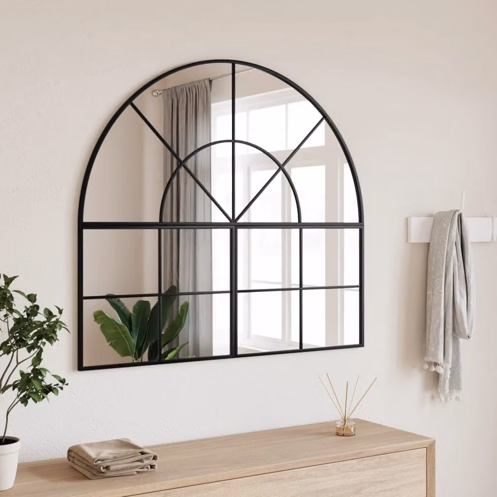 Specchio da Parete Minimalista vidaXL in Metallo e Vetro Nero L: 100 cm, H: 90 cm