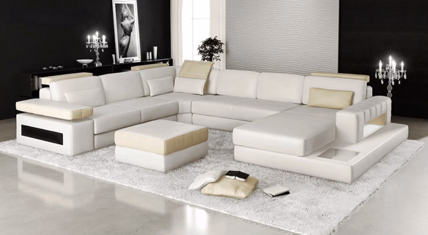 Big U-Form Ecksofa Sofa Couch Polster Leder Textil Stoff Wohnlandschaft
