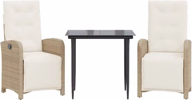 Set da Bistr¨° 3 pz | Set Salotto da Giardino con Cuscini Beige in Polyrattan