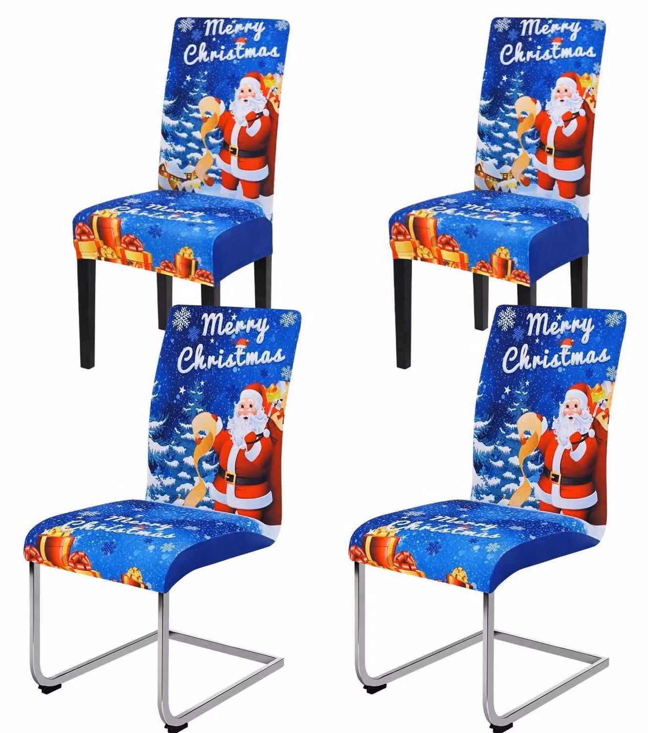 Copri sedie elasticizzati, set da 4, colore blu, universali, lavabili, adatti per sedie da pranzo