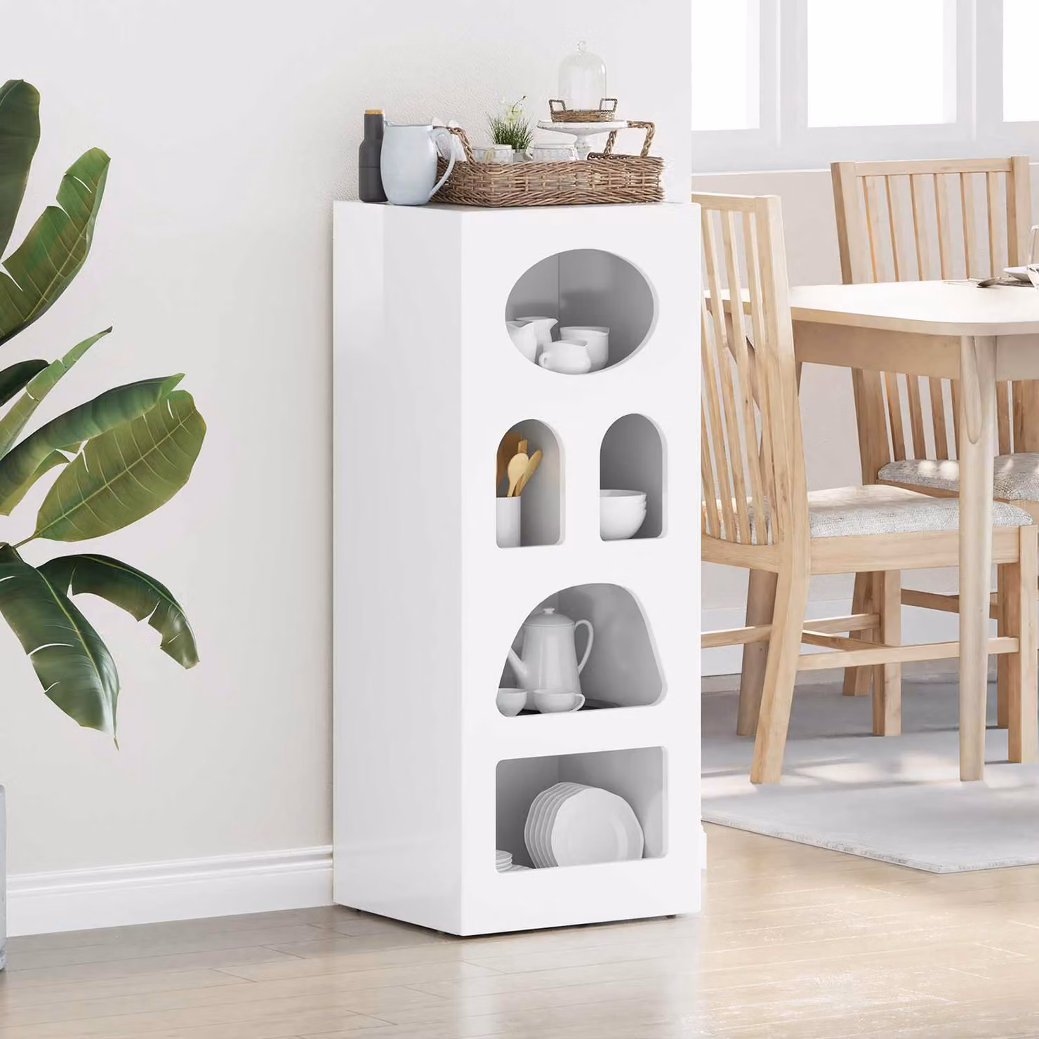 Credenza moderna vidaXL ELST in MDF bianco lucido L/P/H: 40 x 35 x 100,5 cm