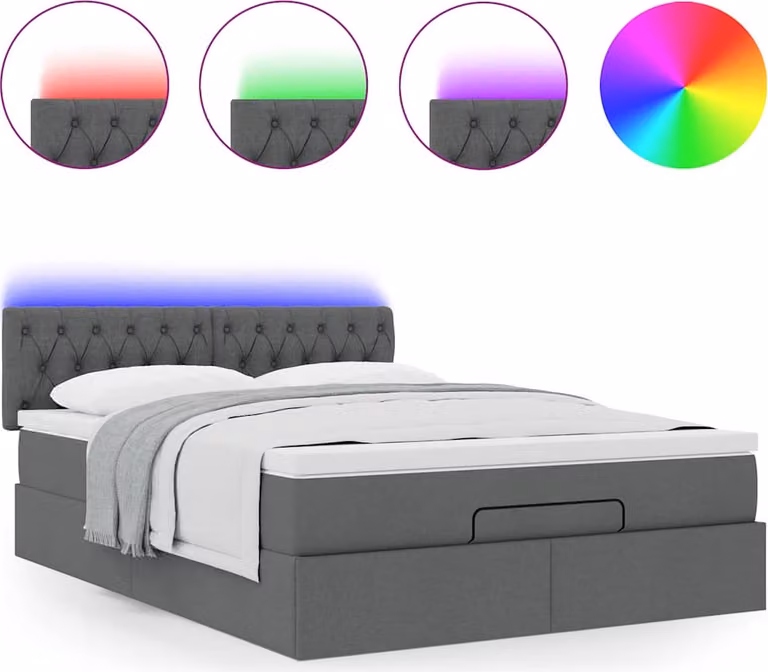 Pouf Letto con Materasso e LED Grigio Scuro 140x200 cm