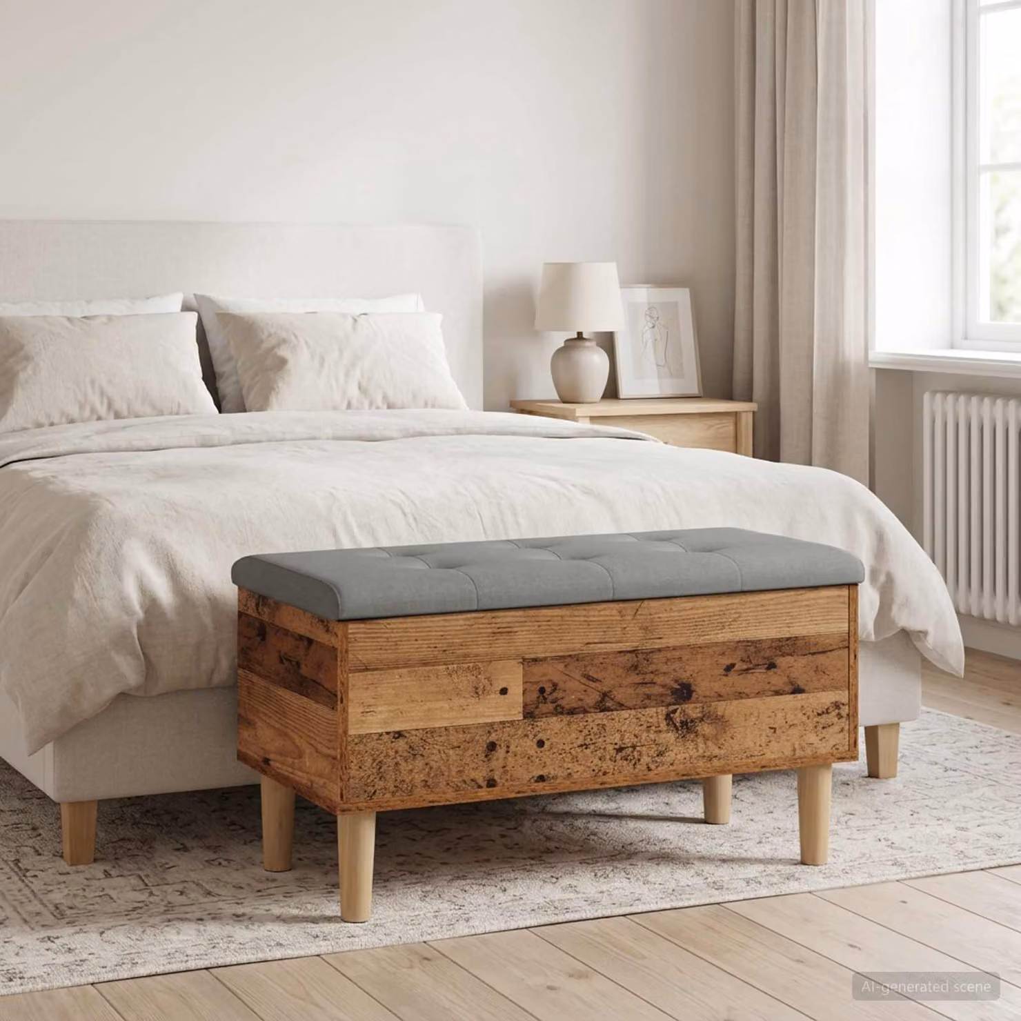 Panchina con Cuscino vidaXL in Legno Marrone Rustico L: 82 cm, P: 42 cm, H: 46 cm