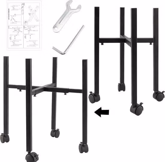 Stendardo per piante con ruote in metallo nero con larghezza regolabile da 24 cm a 38 cm