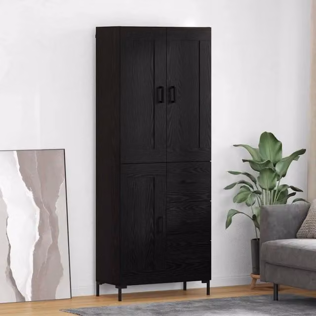 Credenza con cassetto 2 pz-Set di 2 Buffet-Armadio da cucina Rovere Nero Legno multistrato 157816