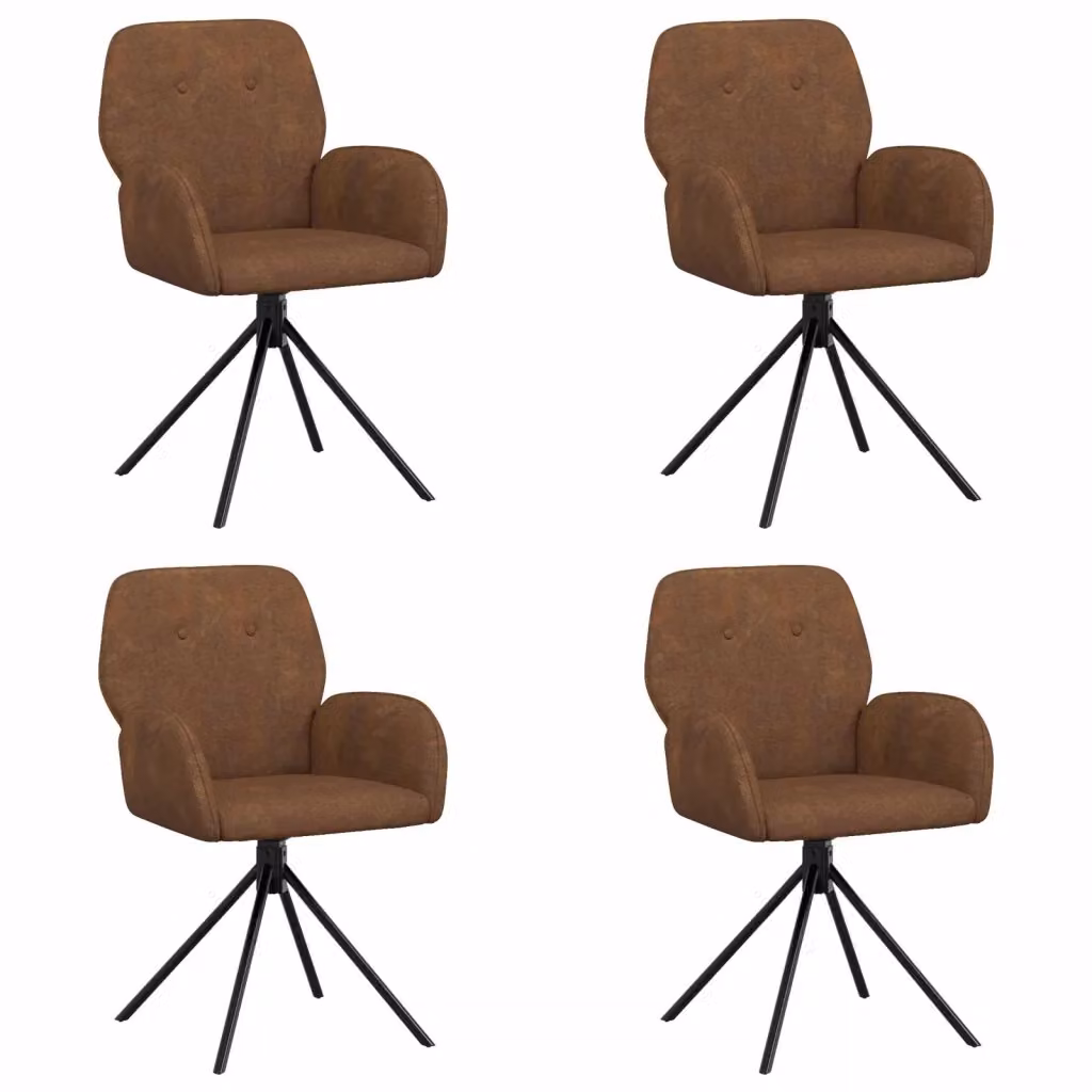 Set di 4 sedie da pranzo girevoli vidaXL in pelle scamosciata sintetica marrone con braccioli e base in metallo – 2