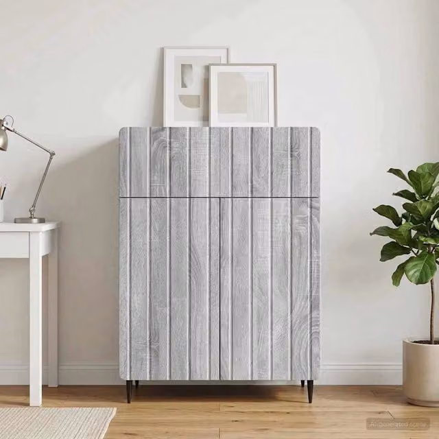 Credenza moderna vidaXL in legno MDF e metallo, Grigio, L 66 cm x P 34,5 cm x H 92 cm