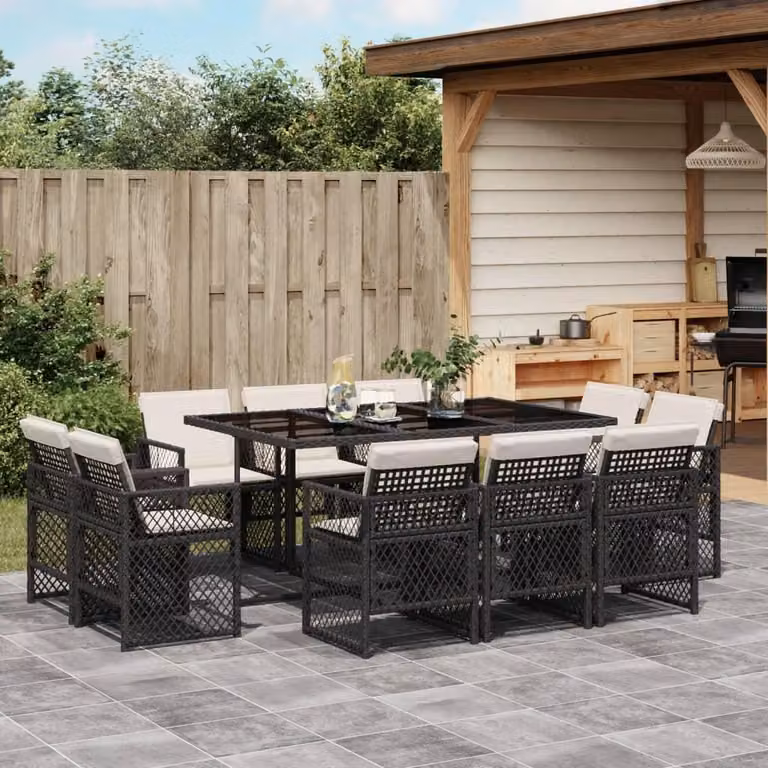 Maison Exclusive - Set da Pranzo da Giardino 11 pz con Cuscini in Polyrattan Nero